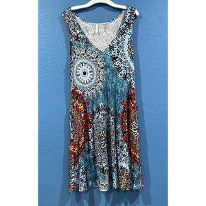 Bishuige Stretchy Boho Circle Pattern Rayon  Dress Beach Cover Up Women Medium